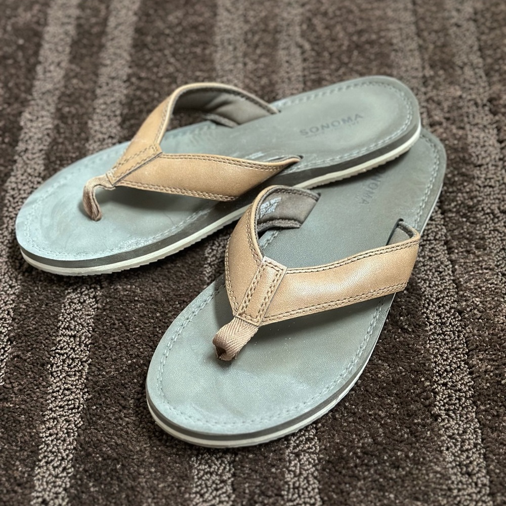 Tan and Gray Men’s Flip Flops by Sonoma
